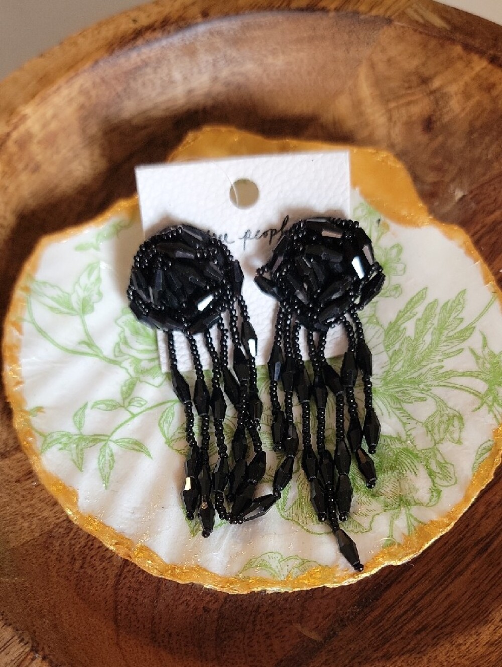 Free People Black Beaded Fringe Dangle Earrings - Picture 3 of 5